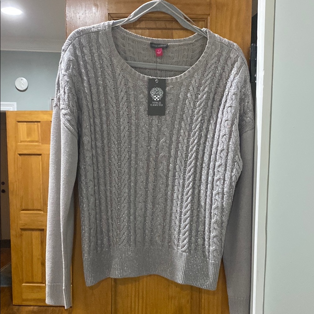Vince Camuto Gray Crew Neck Cable Knit Sweater